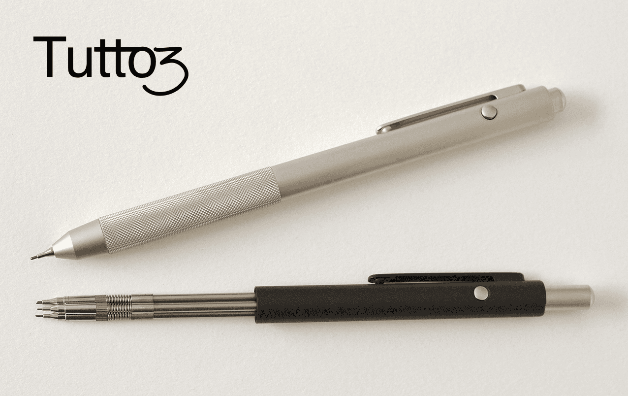 Tutto3 mechanical pencil — silver and black, three lead calibers